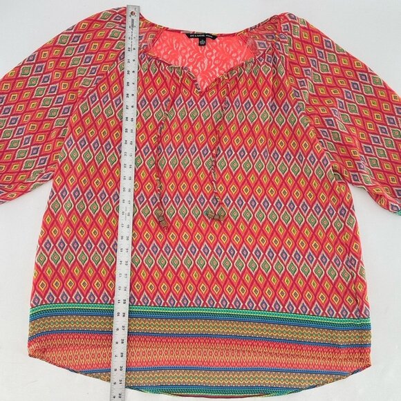 Zac & Rachel Plus Size Chiffon Tie Front‎ Pullover Lace Accent Blouse 2x Boho - Picture 11 of 12